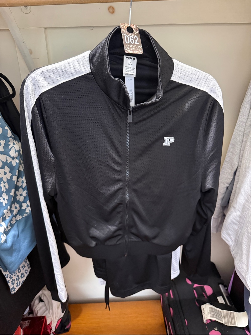 062 PINK Victoria's Secret Black and White Varsity Track Jacket